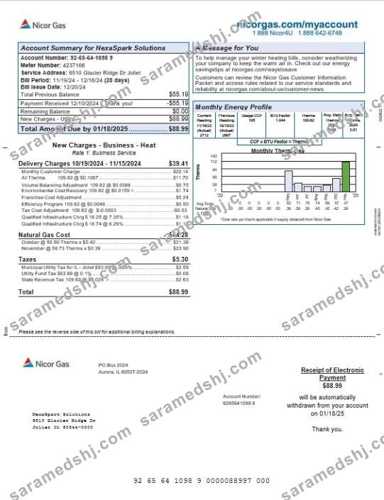 USA Northeast Ohio Regional Sewer District business utility bill Word and PDF template